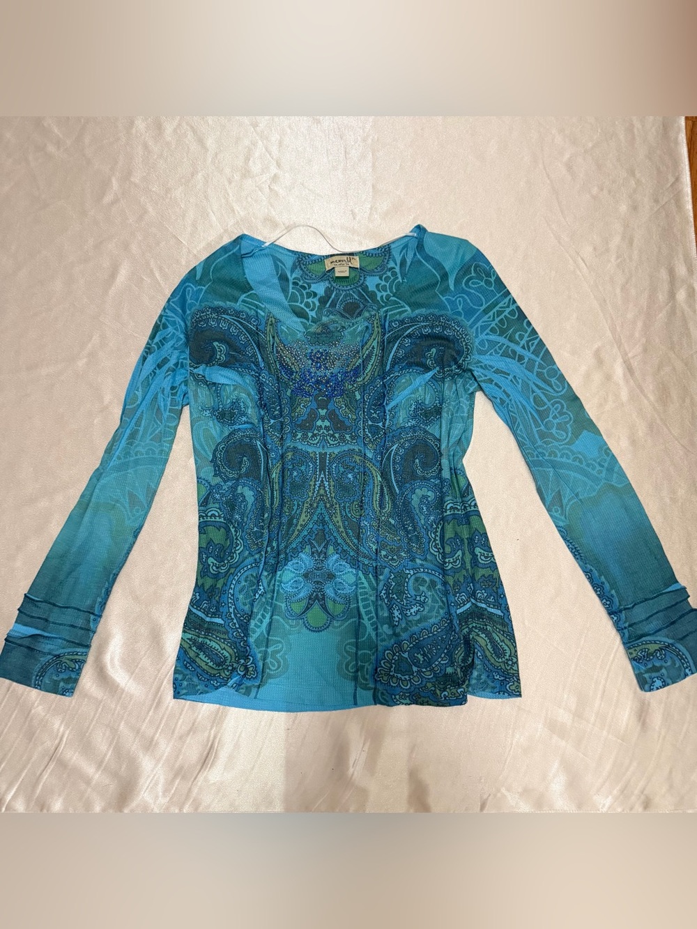 Vintage One World Live and Let Live  V-Neck Long Sleeve Top Size PL Y2K Fairy